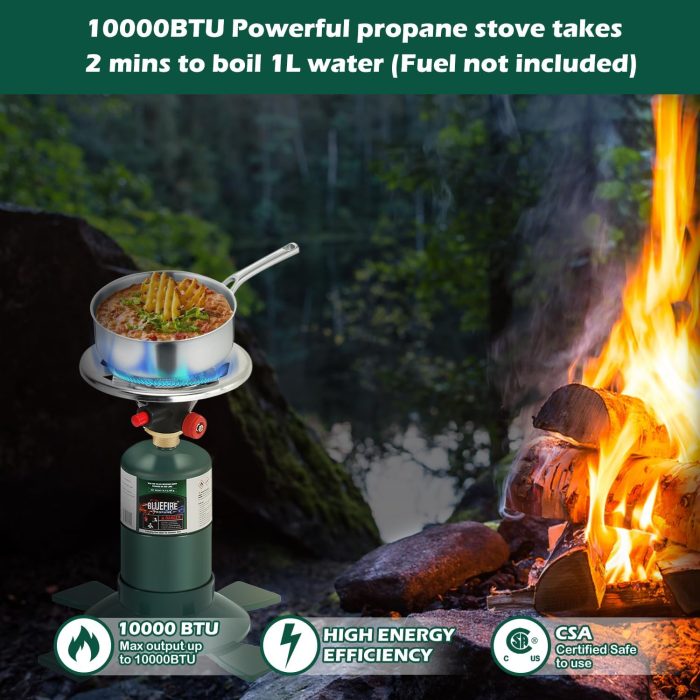 KOMAN Camping Stove Propane, Single Burner Propane Stove,Portable Stove,Propane Burner Camping with Button Starter,10000BTU Backpacking Stove for Outdoor Cooking, Hiking(Fuel not included) - Image 2