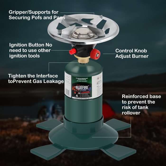KOMAN Camping Stove Propane, Single Burner Propane Stove,Portable Stove,Propane Burner Camping with Button Starter,10000BTU Backpacking Stove for Outdoor Cooking, Hiking(Fuel not included) - Image 4